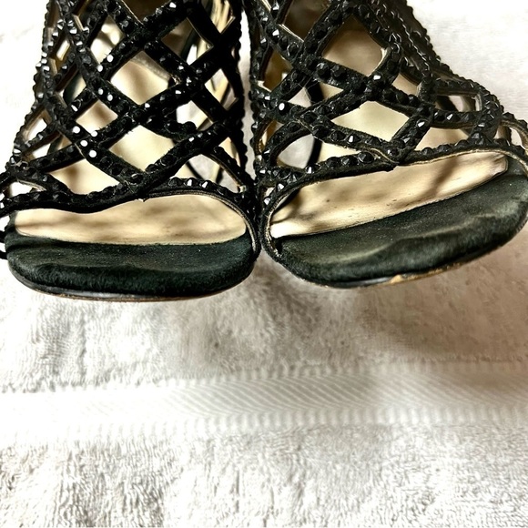 MICHAEL Michael Kors Yvonne rhinestone Caged Open Toe Sandals Black Suede 5 - Picture 6 of 10